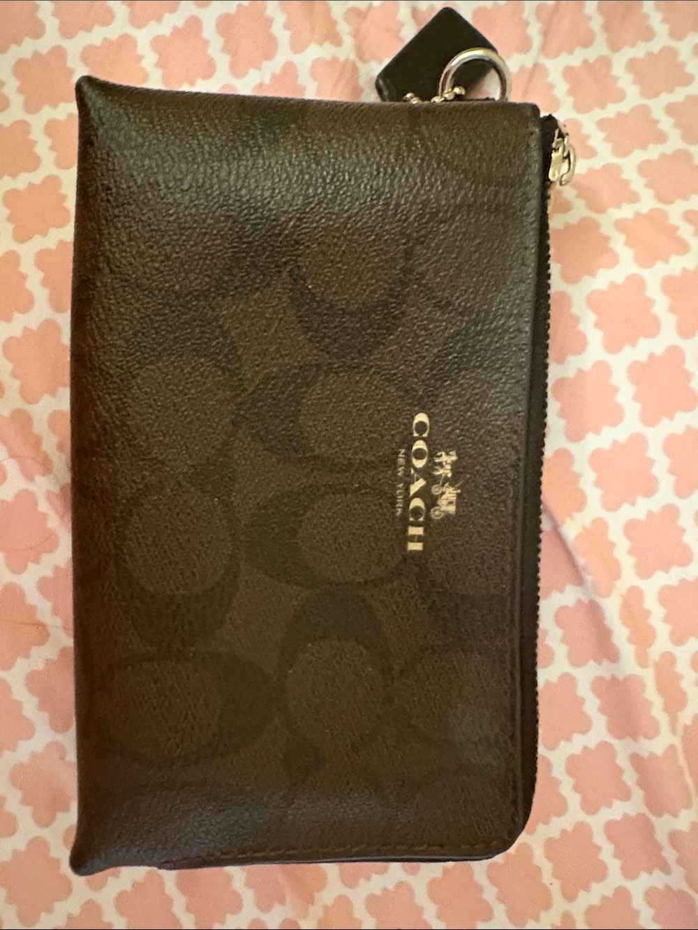 Coach Men's Dark Brown Signature Zip Wristlet Wallet